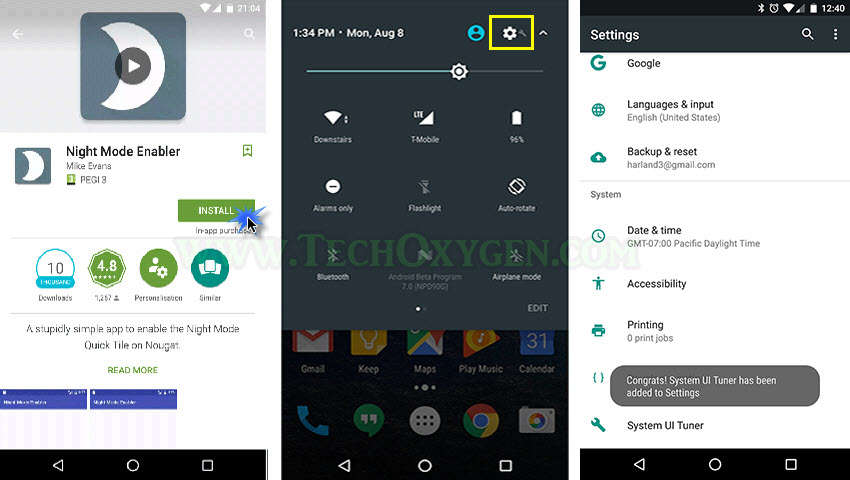 How to enable the hidden Night Mode Setting in Android Nougat Version 7.0?