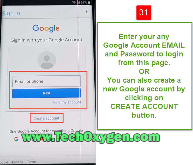 Enter New Google Account to unlock Android